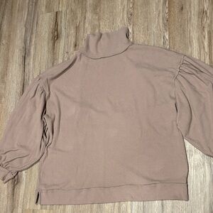 We The Free Mauve Ribbed Turtleneck Sweater with Puff Sleeves